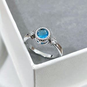 Bague en argent 925 pour femme A060, topaze ronde taille brillant, sertie pavé, bagues de fiançailles en pierres précieuses, bijoux fins - Product Image 2