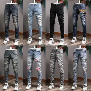 New design Europe plus size men's jeans loose hip hop jeans men's printed jeans