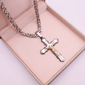 Colar homem personalizado pingente religioso, corrente bizantina 60cm, cruz Jesus, aço inoxidável - Product Image 5