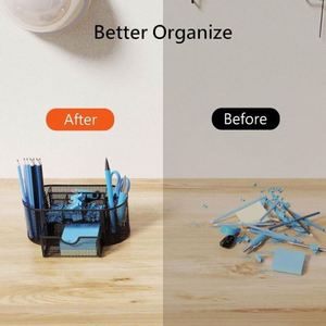 Mesh Oval Pencil Cup and Desk Organizer <b>White</b> Box Powder Coating Round Cute Led <b>Pen</b> Holders Office Desktop Stationery Organizer - Product Image 3