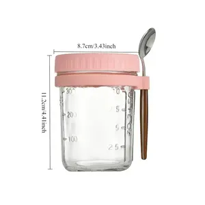 Vaso de Vidrio para Avena de 350 ml, Portátil, con Tapa y Cuchara, para Desayuno, Cereales, Leche, Ensalada, Yogur - Product Image 4