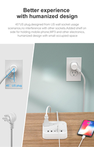 3 AC Outlet mở rộng dây quá tải bảo vệ điện cắm Extender phổ <span class=keywords><strong>USB</strong></span> ổ cắm điện USA Power Strip - Product Image 5