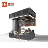 Service de conception de magasin de café sur mesure avec table d'exposition pour franchise, aménagement de café en contreplaqué