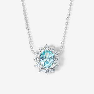Collana <span class=keywords><strong>con</strong></span> Ciondolo in Argento Sterling 925 Placcato Oro <span class=keywords><strong>con</strong></span> <span class=keywords><strong>Acquamarina</strong></span> Sintetica Ovale Halo e Zirconi, <span class=keywords><strong>Gioielli</strong></span> da Donna - Product Image 5