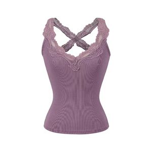 Top de Tirantes Anchos para Mujer, Elegante, con Doble Escote en V, Ribete de Encaje de Pestañas, Almohadillas de Sujetador Incorporadas, de Algodón Suave como una Nube - Product Image 3