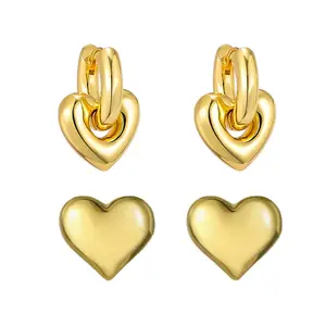 ODM 18k Gold Plated Stainless Steel Heart Pendant Charm Earrings For Ladies Party Jewelry