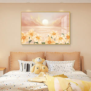 Peinture murale <span class=keywords><strong>de</strong></span> paysage magnifique en gros : <span class=keywords><strong>Coucher</strong></span> <span class=keywords><strong>de</strong></span> <span class=keywords><strong>soleil</strong></span> floral sur <span class=keywords><strong>la</strong></span> <span class=keywords><strong>mer</strong></span>, paysage côtier, style pastel - Product Image 2