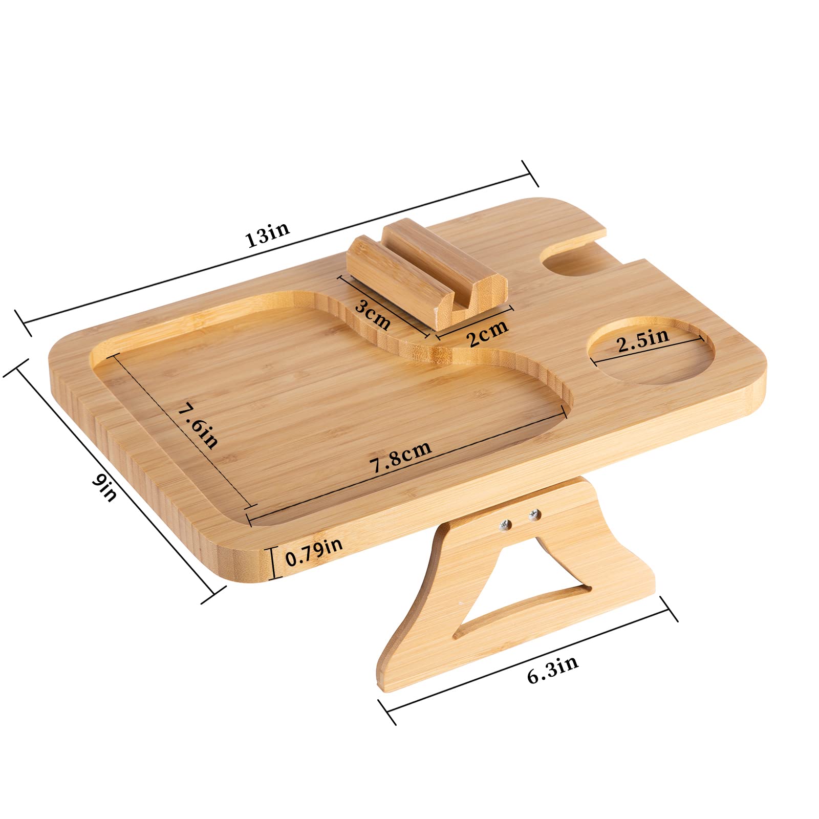 Бамбуковый поднос для дивана с вращающейся подставкой для телефона, многофункциональный поднос для дивана, поднос для еды, закусок, напитков, прочный