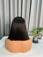 Peluca de Cabello Humano Virgen Vietnamita de Primera Calidad 15A, Liso Natural, Super Double Drawn, Corte Bob Corto, con Frente de Encaje Transparente