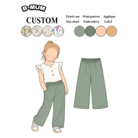 Pantalon en coton vert olive à taille haute et jambe large pour filles, 2-5 ans, doux et confortable pour le quotidien, vente en gros