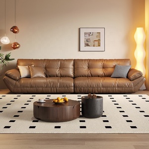 Sofá Italiano Minimalista Retro de Cuero Genuino, Juego de Sofás Grandes de Piel de Vacuno de Primera Capa para Sala de Estar Moderna y Sencilla - Product Image 3