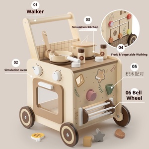 Chariot de marche multifonctionnel en bois avec blocs de construction perlés pour jeunes enfants, jouet éducatif pour la petite enfance - Product Image 2