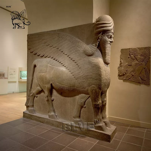 BLVE Maßgefertigte Steinmetzarbeiten Tempelpaläste Schutzfigur <span class=keywords><strong>Lamassu</strong></span> Statue Marmor Eingangs-Löwenfigur Shedu Skulptur - Product Image 5
