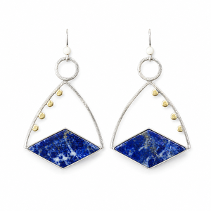 Orecchini Pendenti Vintage Blu a Forma di Trapezoide, Gioielli Geometrici Bicolore alla Moda per Donne - Product Image 1