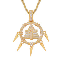 Collier pendentif roue du millénaire en strass doré et argenté pour hommes et femmes, bijoux hip-hop style anime glacé