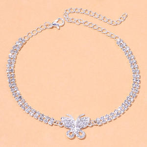 Bracelet de <span class=keywords><strong>cheville</strong></span> à pendentif <span class=keywords><strong>papillon</strong></span> pour femmes, bijoux de plage, chaîne de <span class=keywords><strong>cheville</strong></span> à Double rangée de diamant, nouvelle mode - Product Image 2