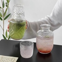 Set Cangkir Teh Kaca Ukir Retro Bergaya Cina, Set Minum Teh Sore Satu Orang, Termasuk Cangkir Air, Tampilan Mewah