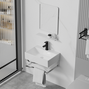 <span class=keywords><strong>Lavabo</strong></span> de Porcelana de Superficie Sólida para Colgar en la Pared con Estante de Acero Inoxidable, <span class=keywords><strong>Lavabo</strong></span> con Soporte de Cerámica, <span class=keywords><strong>Precio</strong></span> al por Mayor - Product Image 2