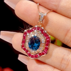 Wholesale Eco-friendly Copper Rose Gold Plated 6*8MM Red Zircon <b>Bridal</b> Pendant Earrings Jewelry Set for Wedding - Product Image 4