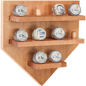 Wooden Ring Storage Rack 3 Tier <b>Wall</b> <b>Mounted</b> Triangle Shape Jewelry Display <b>Shelf</b> for Baseball Champion Rings - Product Image 1