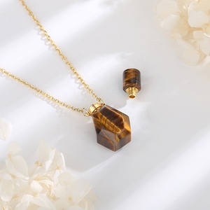 Prix raisonnable Oeil de tigre Cristal Pierre Parfum Aromathérapie Bouteille Plaqué Or Chaîne Collier pour Hommes ou Femmes - Product Image 3