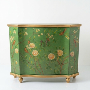 Vintage Storage Cabinet Hand-painted Solid Birch Wood Entryway Cabinet Luxury Green Oriental <strong>Sideboard</strong> <strong>Ready</strong> to Ship <strong>Assembled</strong> - Product Image 1