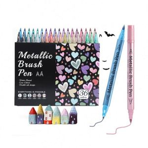 Wholesale Dual Tip Metallic Brush Pen Glitter Graffiti 24 Color Acrylic Art Marker for Paper Card <b>Stone</b> Glass Ceramic Drawing - Product Image 1