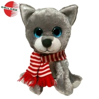 Boneka Anjing Abu-abu Berbulu Lembut dengan Mata Berkilau Besar yang Menggemaskan, Boneka Hewan Custom