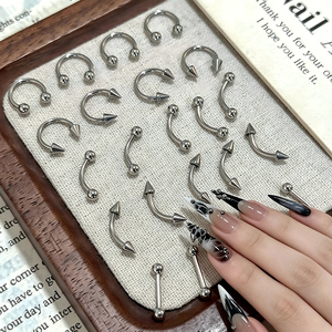 10 Piezas de Adornos Metálicos 3D para Uñas, Estilo Punk, de Acero Inoxidable, en Forma de Barra Curva y Espiga, para Decoración de Manicura DIY - Product Image 1