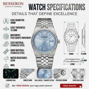 Proveedor de Relojes de Lujo de Marca Privada de Alta Calidad, Esfera con Logotipo Personalizado, Movimiento Japonés, Reloj de Cuarzo Luminoso de Acero Inoxidable para Hombre - Product Image 2