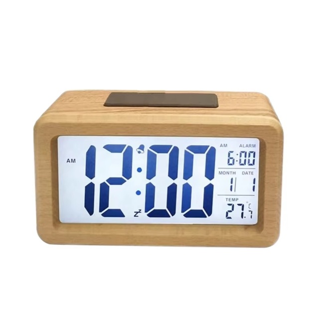 Minimalist Wooden Alarm Clock with LED Temperature and Time Display Adjustable Alarm Sound and Snooze Settings for Bedroom Use