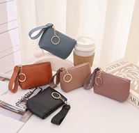 Dompet Koin Kulit PU Grosir Cetak Logo Kustom, Dompet Kartu Kecil, Penutup Ritsleting, Tas Genggam Mini dengan Tali, Tas Vintage untuk Penggunaan Sehari-hari