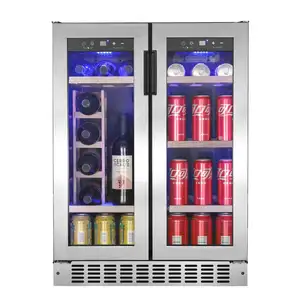 Vinopro 프리미엄 언더 카운터 28 병 더블 도어 쿨러 가정용 내장 압축기 와인 음료 냉장고