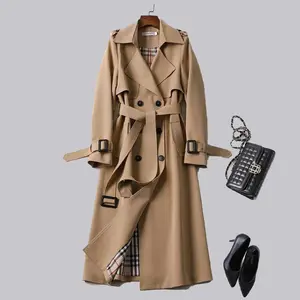Elegant Light Fashion Korean Style Winter Clothes 2023 Woven Overcoat Midi Belted Luxury Long Trench Coat For Women