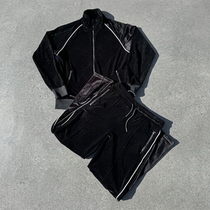 Survêtement noir pour homme, manches longues, fermeture éclair, style sportif, vêtement d'automne, coupe régulière pour adulte, poches latérales, séchage rapide, design uni - Product Image 3