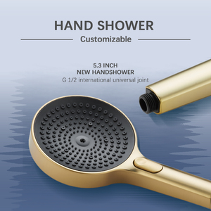 Lujo moderno Abs plástico oro 5.3in Botón de Panel grande seleccionar multifunción Spray lluvia cabezal de ducha de mano para Baño - Product Image 2