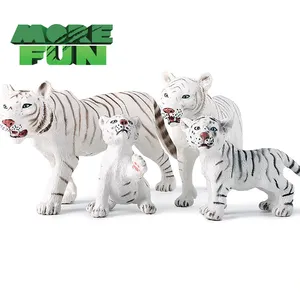 OEM ODM พีวีซีของเล่นสัตว์พลาสติกสมจริงเป็นมิตรกับสิ่งแวดล้อมเสือขาวครอบครัว4 In 1ชุดเสือของเล่น