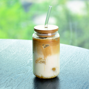 Gobelet en verre de 500 ml pour boissons froides, eau, café, lait, jus, bière, avec couvercle en bambou et paille, pour la maison et le petit-déjeuner - Product Image 3