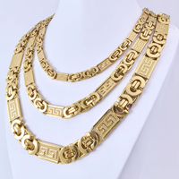 Collar y Pulsera de Cadena Bizantina de Acero Inoxidable para Hombre Cadena Cubana Plana Grande con Baño de Oro de 18k Joyería que No se Deslustra
