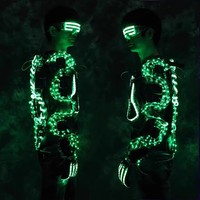 Costume de robot LED, kit d'armure lumineuse multicolore avec gants et lunettes, performance scénique, matériau polyester