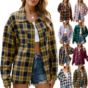 Chemise à carreaux décontractée pour <span class=keywords><strong>femme</strong></span> 2026, col rabattu, simple boutonnage, manches longues, <span class=keywords><strong>en</strong></span> <span class=keywords><strong>lin</strong></span> respirant et confortable - Product Image 1