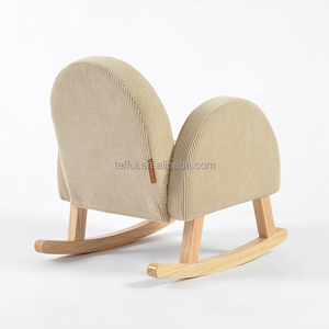 Fauteuil à bascule moderne en bois massif, rembourré en velours côtelé, avec appui-tête réglable et poche pour enfants - Product Image 3