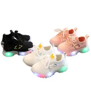 الفتيان رياضية الدانتيل أضواء شبكة الفتيات أحذية الصمام اللمعان أضواء حذاء للأطفال الاطفال الطفل أحذية رياضية غير رسمية مرونة القماش الوردي
