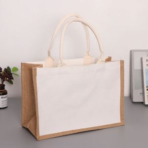 Sacs d'épicerie réutilisables en toile de jute grand format 37*27*17cm, résistants à l'eau, avec poignées en corde, pour cadeaux de demoiselle d'honneur, shopping et DIY (vente en gros) - Product Image 1