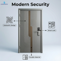 Nouvelle porte d'entrée en acier de style minimaliste avec serrure intelligente, étanche et ignifuge, à ouverture battante pour maison, villa et usage extérieur