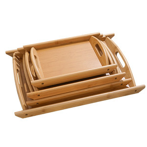 Bandejas de servir de bambú con asas, bandeja rectangular para alimentos para uso doméstico y comercial - Product Image 5