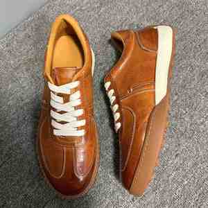 Chaussures de course décontractées en cuir véritable marron pour hommes et femmes, à lacets, confortables et légères, pour le printemps, l'automne et l'hiver - Product Image 3