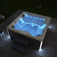 Spa carré moderne pour 5 personnes, idéal pour Balboa, avec 34 jets de massage, 33 LED et appuie-têtes, pour villa, jardin, patio, hôtel, salle de sport