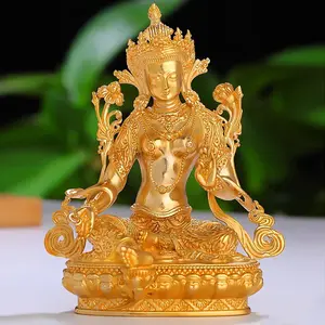 2 인치 순녹색 타라 작은 부처 홈 탄트라 장식 금도금 녹색 타라 Avalokitesvara의 여신 봉헌 집