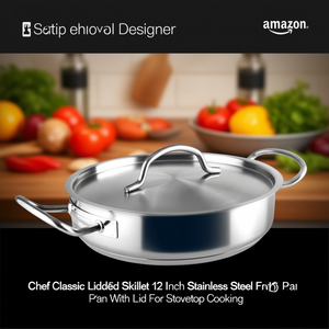 Padella Chef Classic con coperchio da 12 pollici in acciaio inossidabile per cucinare sul fornello - Product Image 3